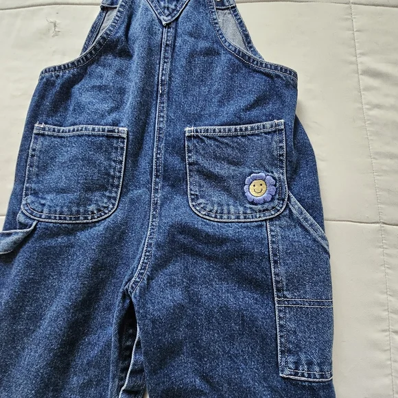 Newton Trading Co. 90s Boho Floral Smiley Face Embroidered Denim Overalls, 4T - Picture 8 of 10